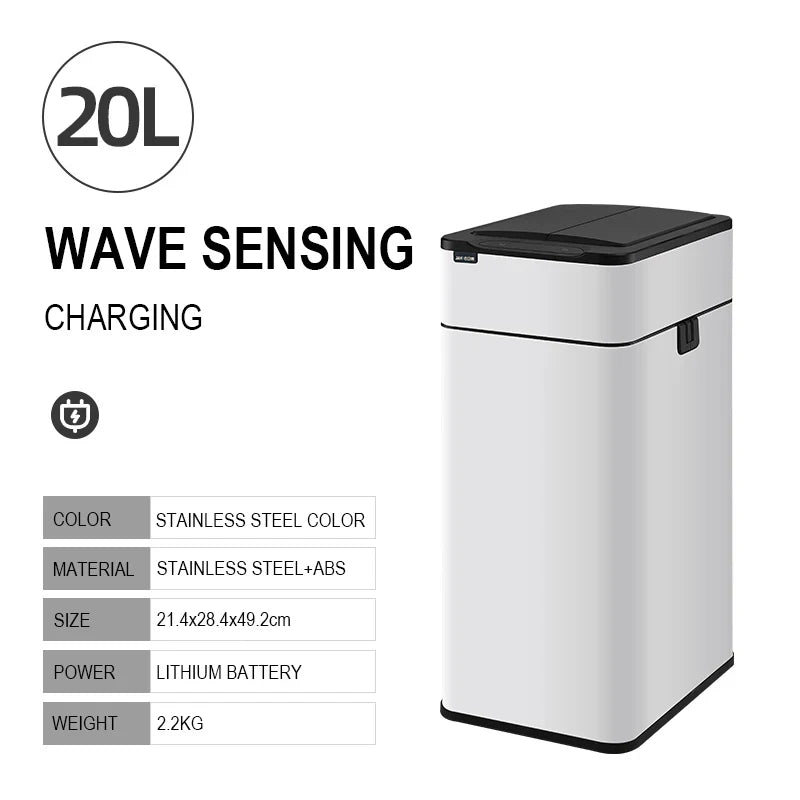 Smart Trash Can 15L 20L 30L 40L 50L 60L Stainless Steel Waste bin High Trash Cans Garbage Bin for Kitchen Trash Can Wastebasket