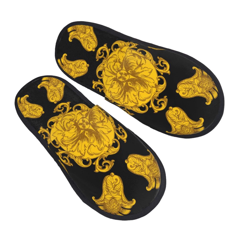 Custom Vintage Baroque Prints Greek Ornament Golden Meander Meandros Soft Scuff Memory Foam Slippers Women Hotel House Shoes