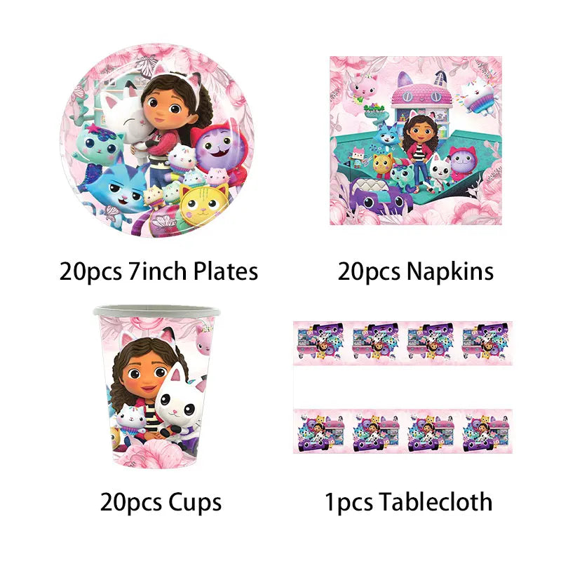 Disney Gabby Dollhouse Birthday Party Decoration Balloon Napkins Children's Disposable Tableware Theme Party Supplies Kids Gifts