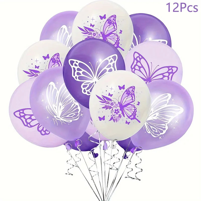 Purple Butterfly Party Decoration Disposable Paper Plates Napkins Cups Straw Tableware Set for Butterfly Birthday Party