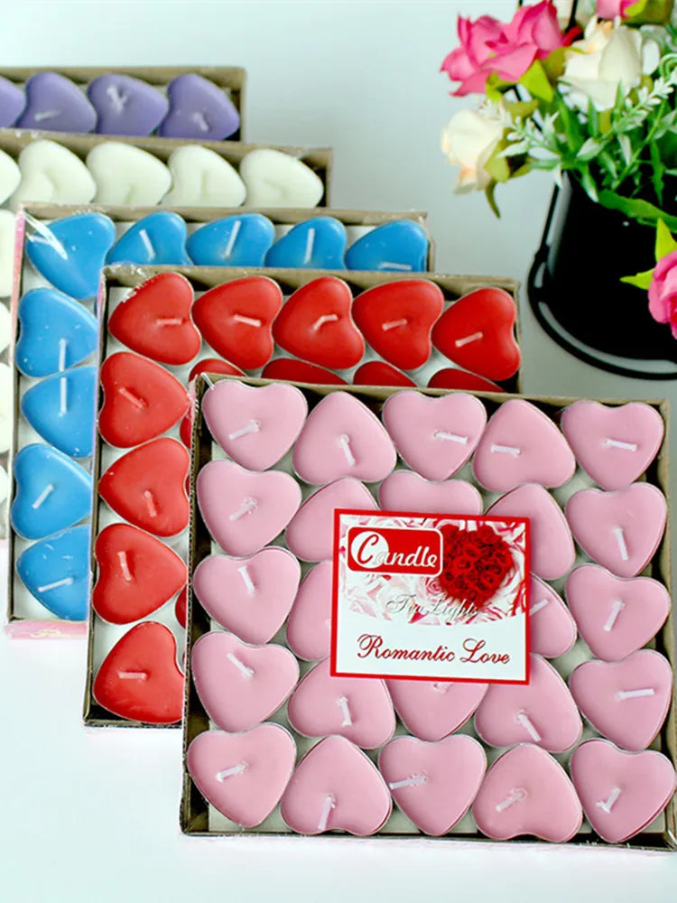 50pcs Heart-shaped Tea Candles Lights Set Birthday Anniversaries Wedding Valentine's Day DIY Decor Tea Candle Light Tea Wax