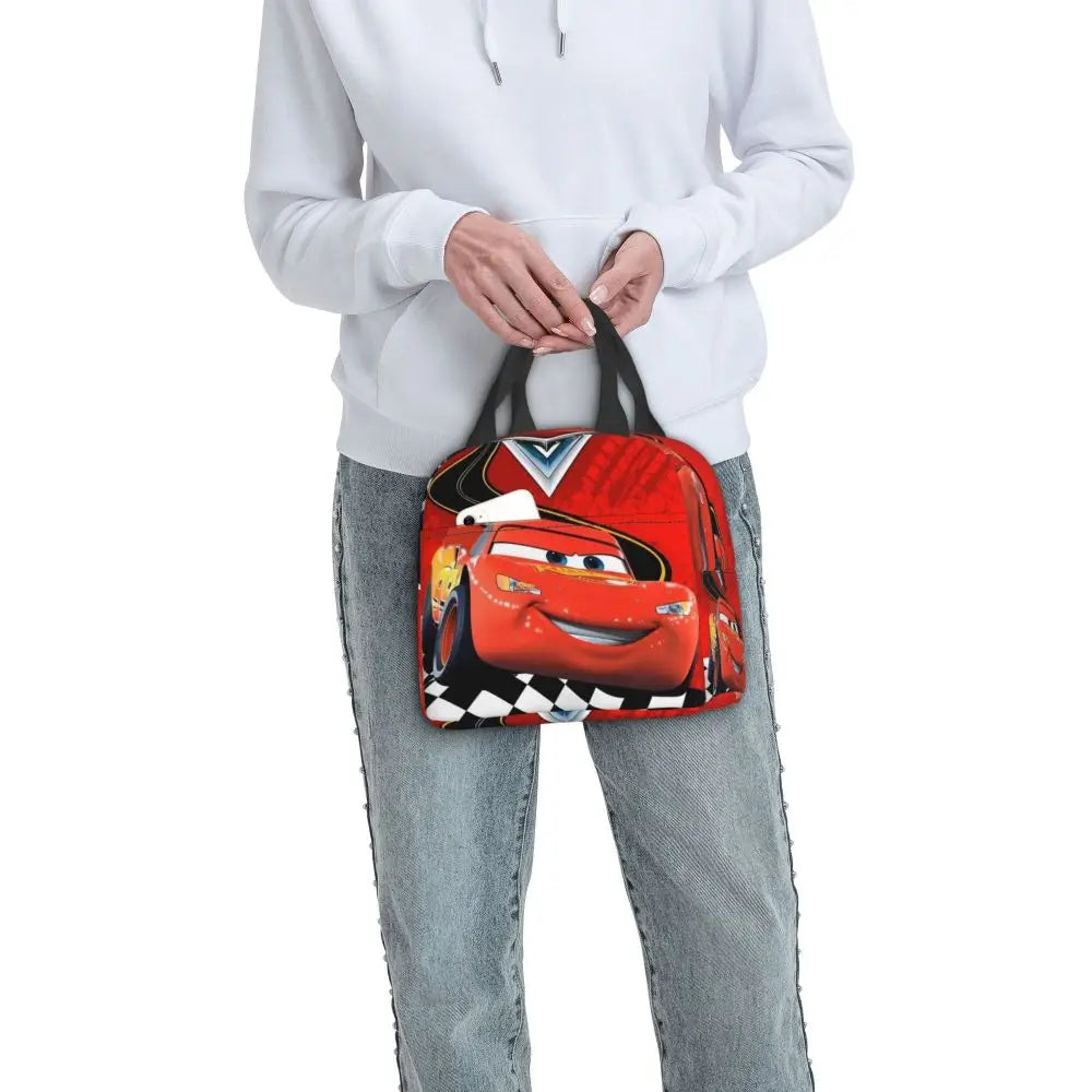 Custom Car 95 Lightning Mcqueen Insulated Lunch Bag for Women Resuable Racing Car Thermal Cooler Bento Box Office Picnic Travel