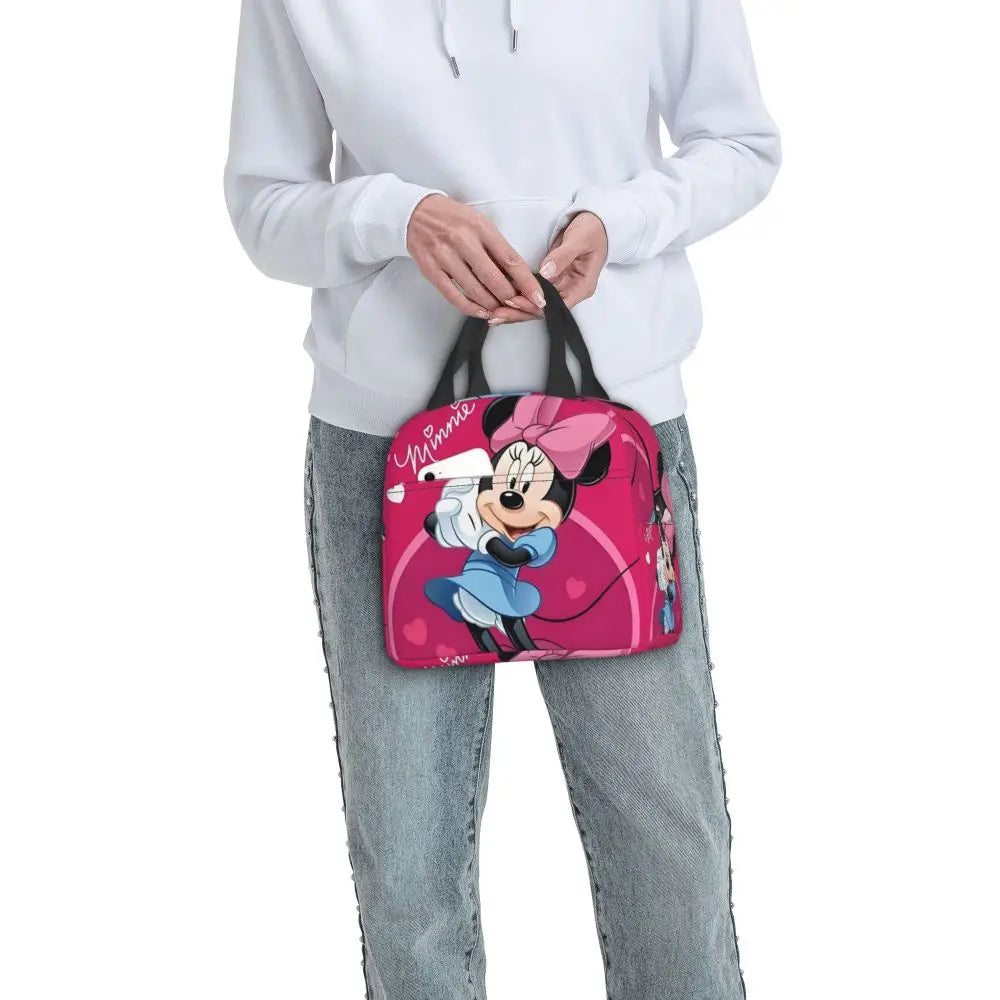 Custom Mickey Pink Minnie Mouse Lunch Bag Women Creative Design Cooler Warm Insulated Lunch Box for Kids School