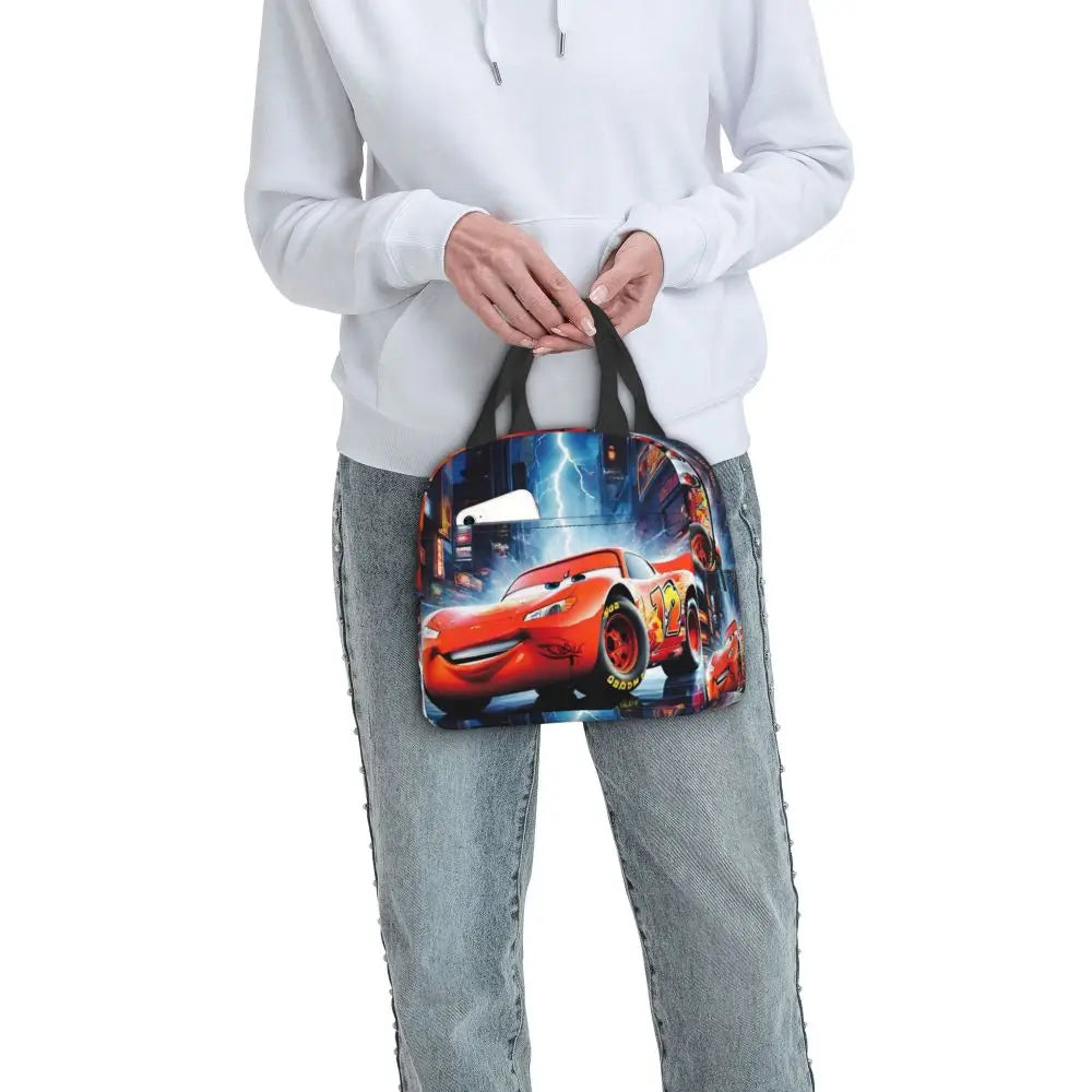 Custom Car 95 Lightning Mcqueen Insulated Lunch Bag for Women Resuable Racing Car Thermal Cooler Bento Box Office Picnic Travel
