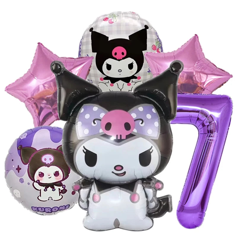 6pcs/set Cartoon Kuromi Y2K Aluminum Film Balloon Sanrio Cute Children Birthday Set Girl's Birthday Decorating Party Gifts Prop