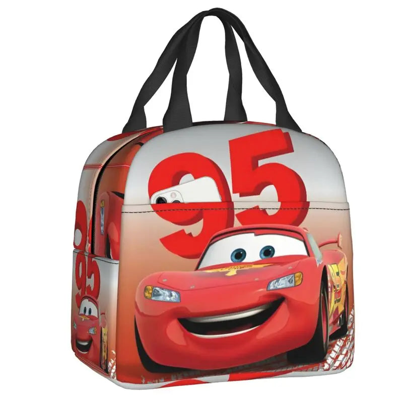 Custom Car 95 Lightning Mcqueen Insulated Lunch Bag for Women Resuable Racing Car Thermal Cooler Bento Box Office Picnic Travel