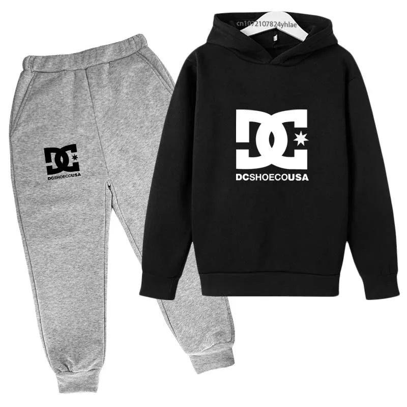 Kids Spring Autumn Casual Simple Print 2pcs Hoodie+Pants Tracksuits Trend Outfits Clothes Sets For 2-13 Years Boys And Girls