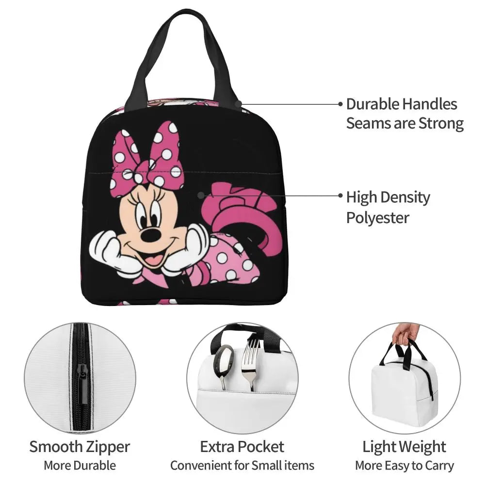 Custom Mickey Pink Minnie Mouse Lunch Bag Women Creative Design Cooler Warm Insulated Lunch Box for Kids School