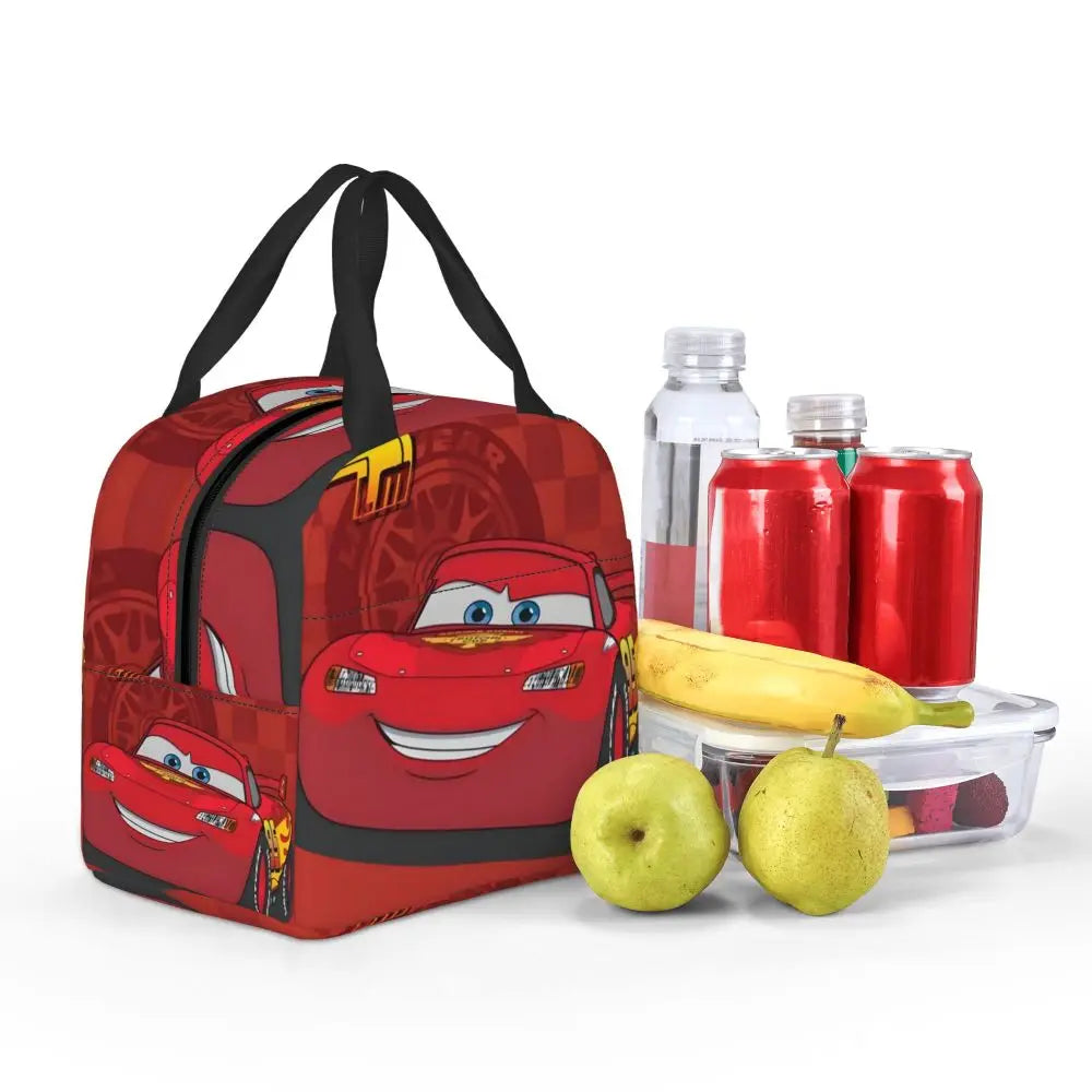 Custom Car 95 Lightning Mcqueen Insulated Lunch Bag for Women Resuable Racing Car Thermal Cooler Bento Box Office Picnic Travel