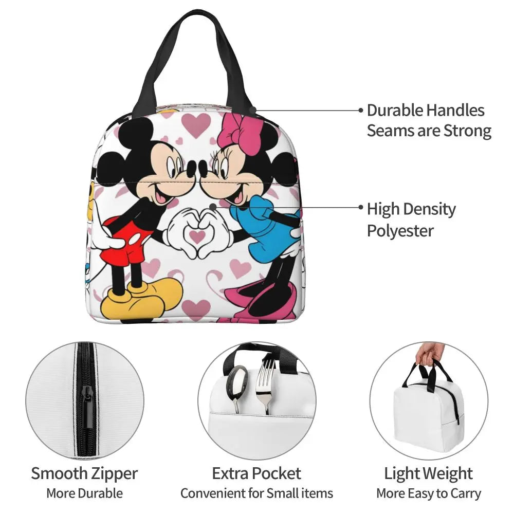 Custom Mickey Pink Minnie Mouse Lunch Bag Women Creative Design Cooler Warm Insulated Lunch Box for Kids School