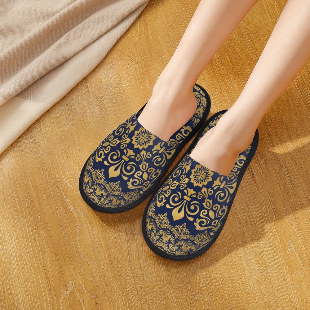 Custom Vintage Baroque Prints Greek Ornament Golden Meander Meandros Soft Scuff Memory Foam Slippers Women Hotel House Shoes