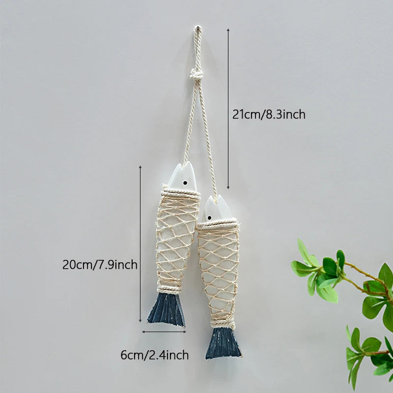 2pcs/set Hanging Wooden Blue Nautical Fish Beach Theme Decor for Home Mediterranean Style Decoration Wall Decoration