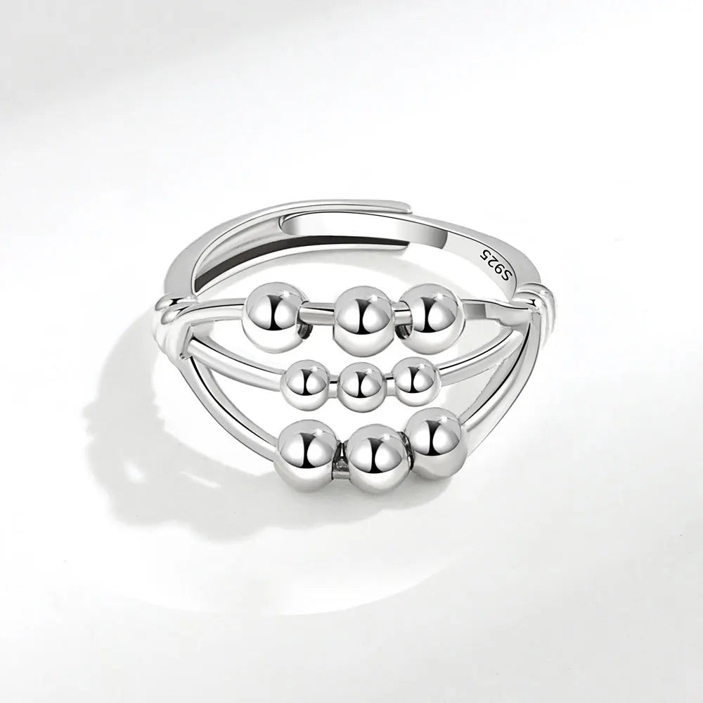 Vintage Round Beads Rotating Anti Stress Ring For Women Twisted Fidget Metal Spinner Anxiety Relief Spinning Ring Bague Femme