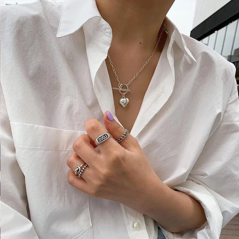 925 Sterling Silver Necklace Heart Pendant OT Clasp Chain Geometric Punk for Women Girl Jewelry Gift Dropshipping Wholesale