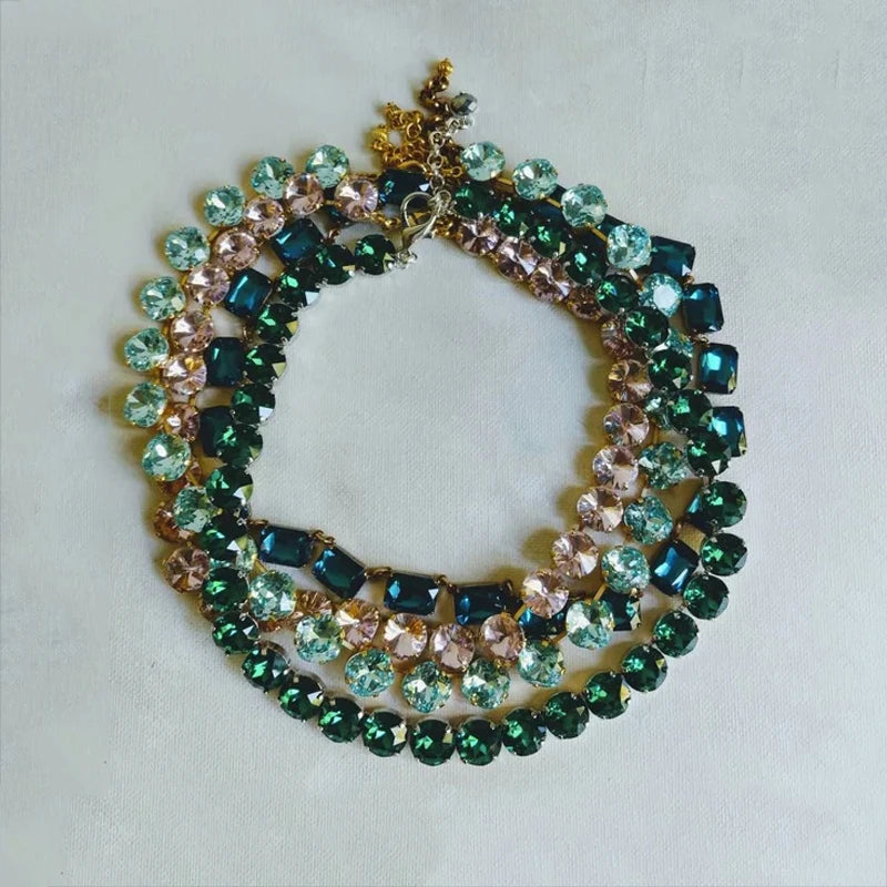 Luxury Shiny Crystal Claw Chain Necklace Multi-Color Optional Bohemian Exaggerated Clavicle Chain Big Bib Necklace Wholesale