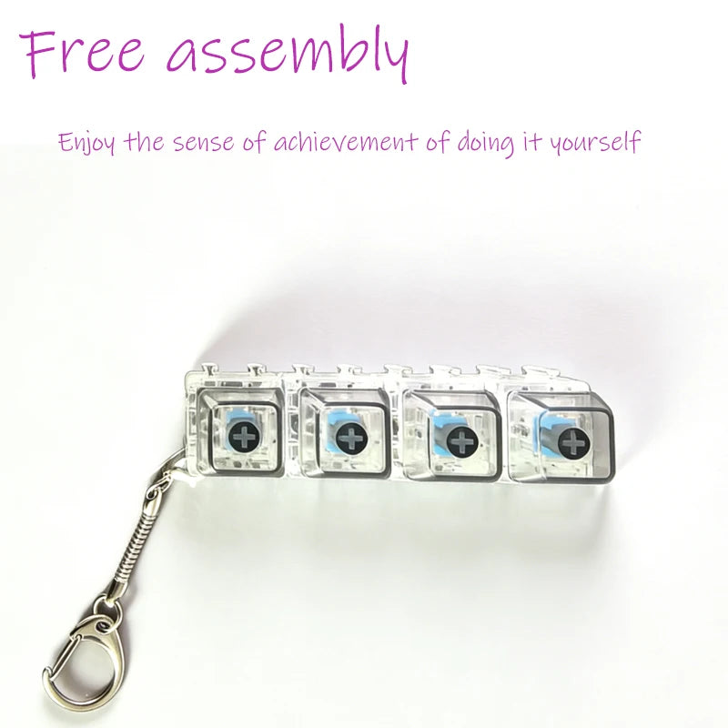 /LED free assembly keyboard keychain Fidget toy crystal clicker sensory toy stress relief keyboard keychain adult children's toy