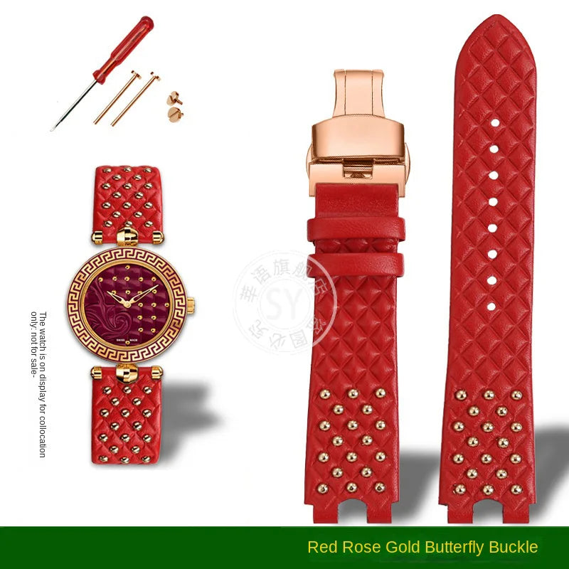 Shenyu Watchband with u-shaped interface For VERSACE Vanitas micro Leather strap Replace watch bracelet female Watch Accessories