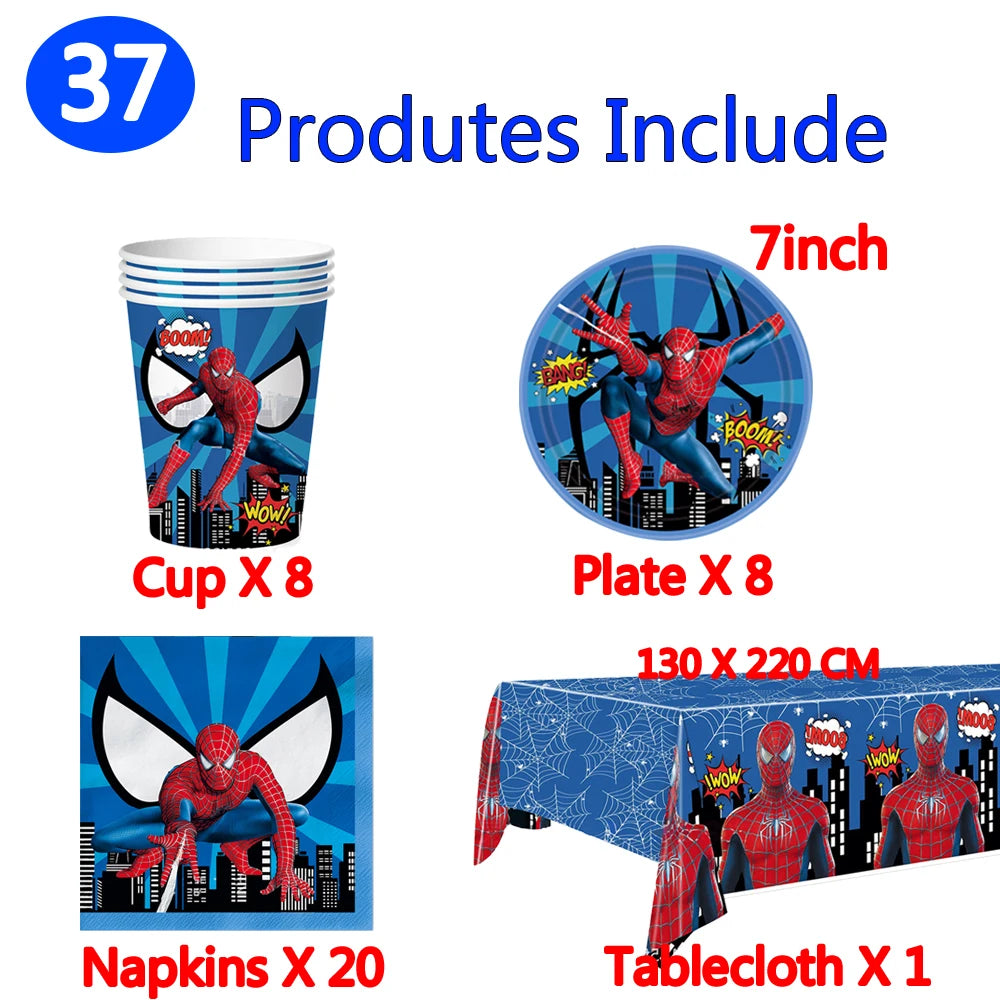 Spiderman Theme Birthday Party Decoration Blue Red SpiderMan Disposable Tableware Set Banner Balloons for Baby Shower Kids Gifts