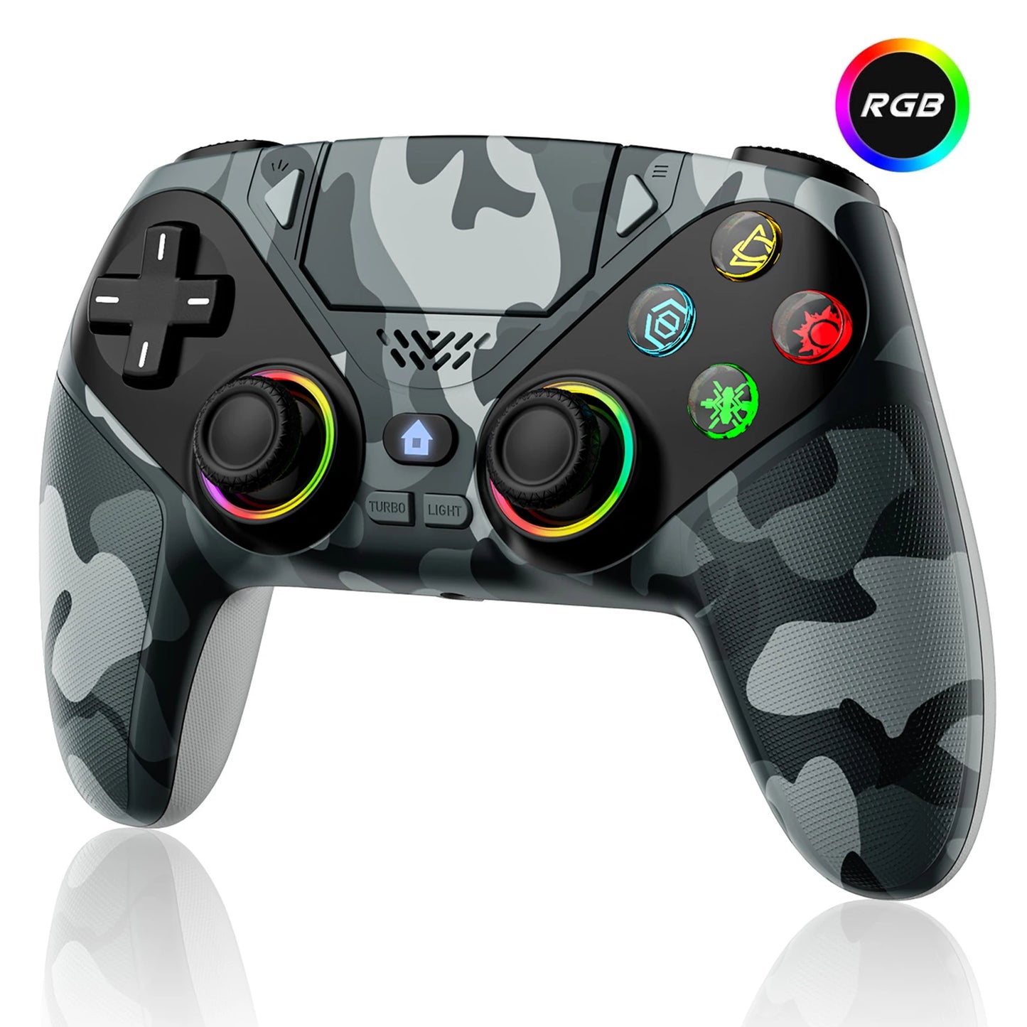 GAMROMBO Wireless Controller for PS5/Playstion 5 Pro/Slim/PC Console W/ RGB Dual Vibration Marco/Turbo Function 3.5mm Audio Jack