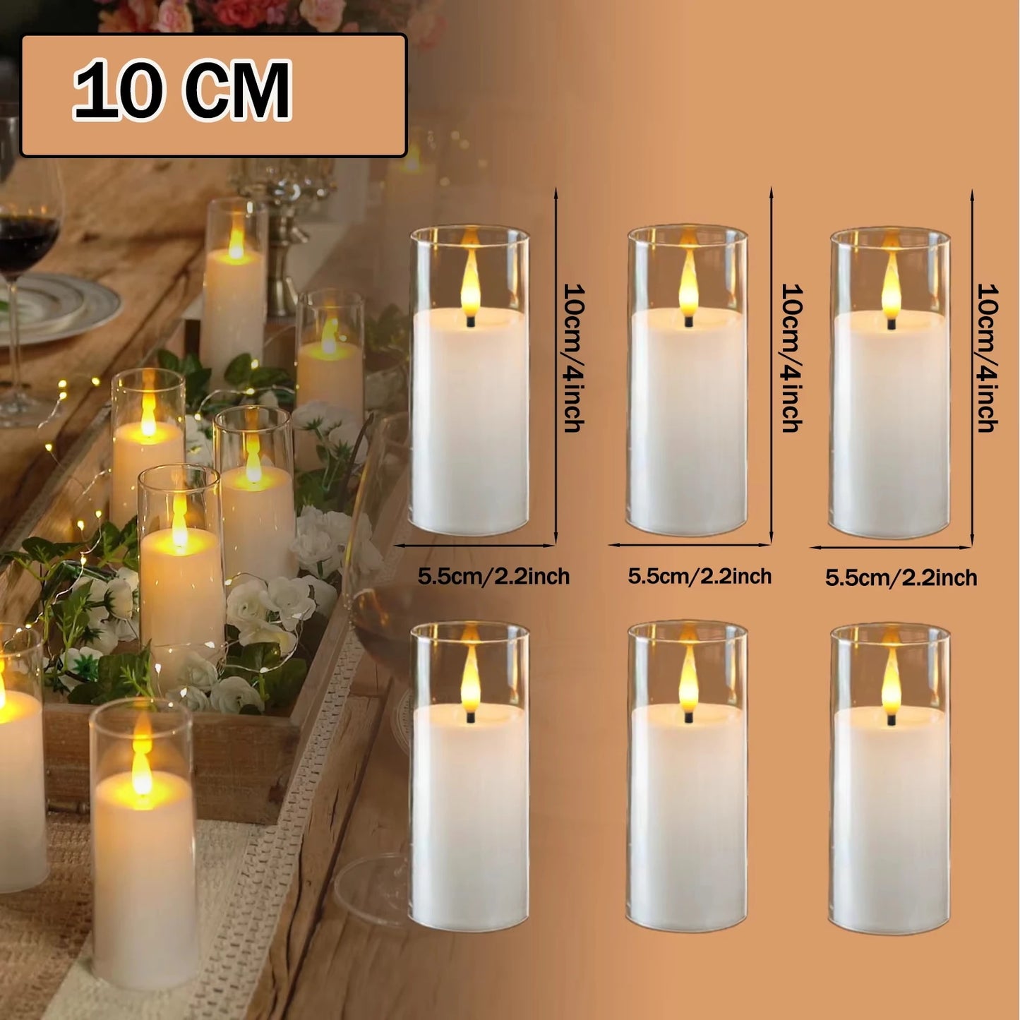 6-90PCS Acrylic Cup Led Candles Wedding Flickering Flameless Candles Battery Operated Artificial Candle Concert Activities Decor