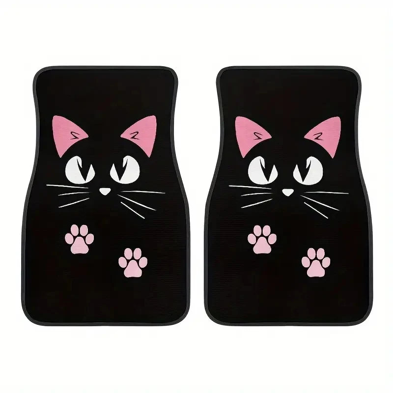 4 PCS Car Retro Cartoon Cat Black Nordic Windmill Carpet Four-piece Anti-fouling Floor Mat