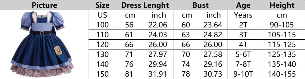 Girl Cosplay Disney Judy Hopps Police Officer Dress Zootopia Bunny Costume Kids Dress Up Halloween Rabbit Dress Outfits