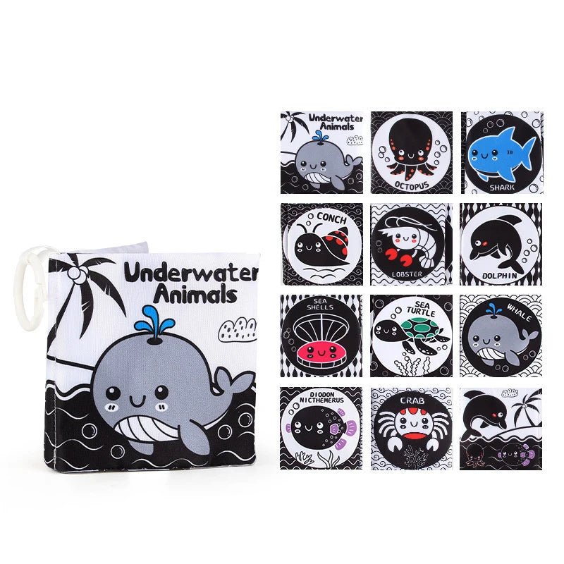 Soft Baby Clothes Book Sensory Toy Black and White High Contrast Visual Stimulation Book Toddler Early Learning Educational Book