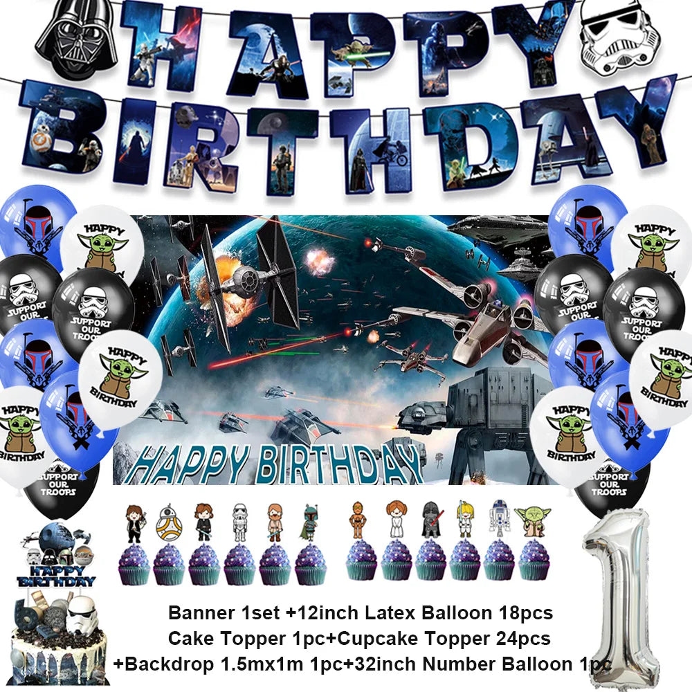 Film Star Wars Theme Birthday Party Decorations Cake Topper Number Balloons Background Yoda Master Robot Backdrop Supplies Gifts