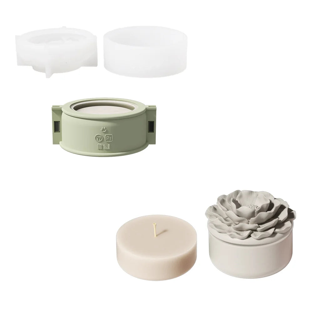 Nicole Camellia Candle Jar Jesmonite Silicone Mold Reusable Candle Refill Mold DIY Flower Concrete Gypsum Mould