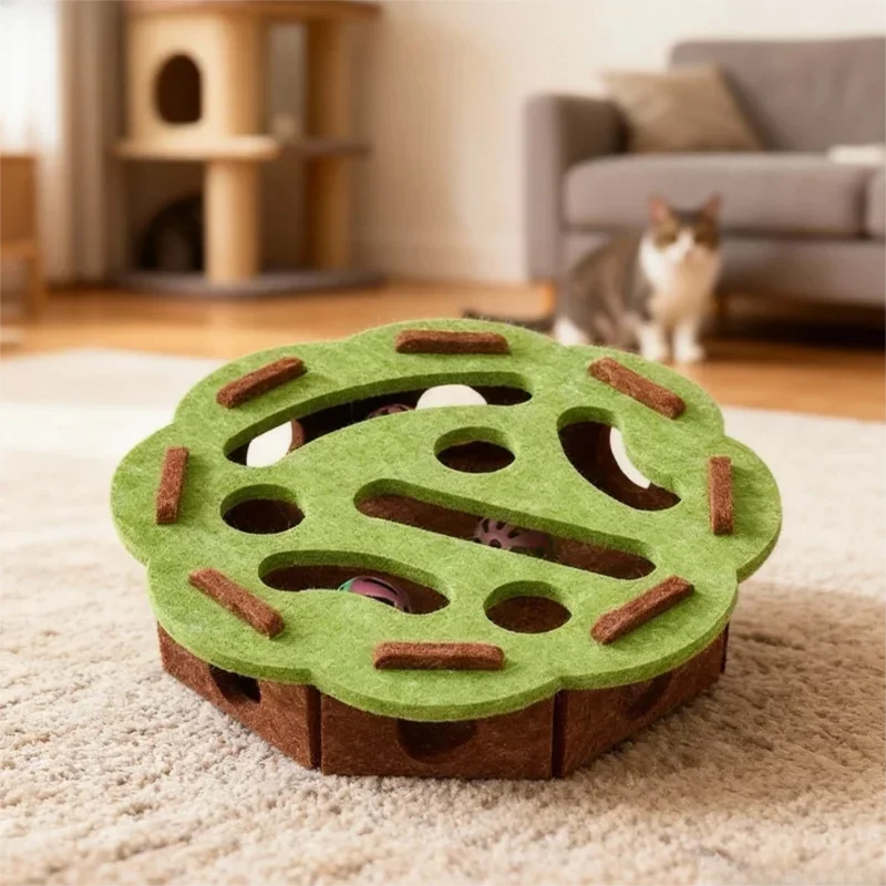 New Cat Puzzle Toy Felt Tunnel Box Cat Playing Toy With Ball Indoor Sports Entertainment Hunting Indoor Kitten Toys Cat Supplies