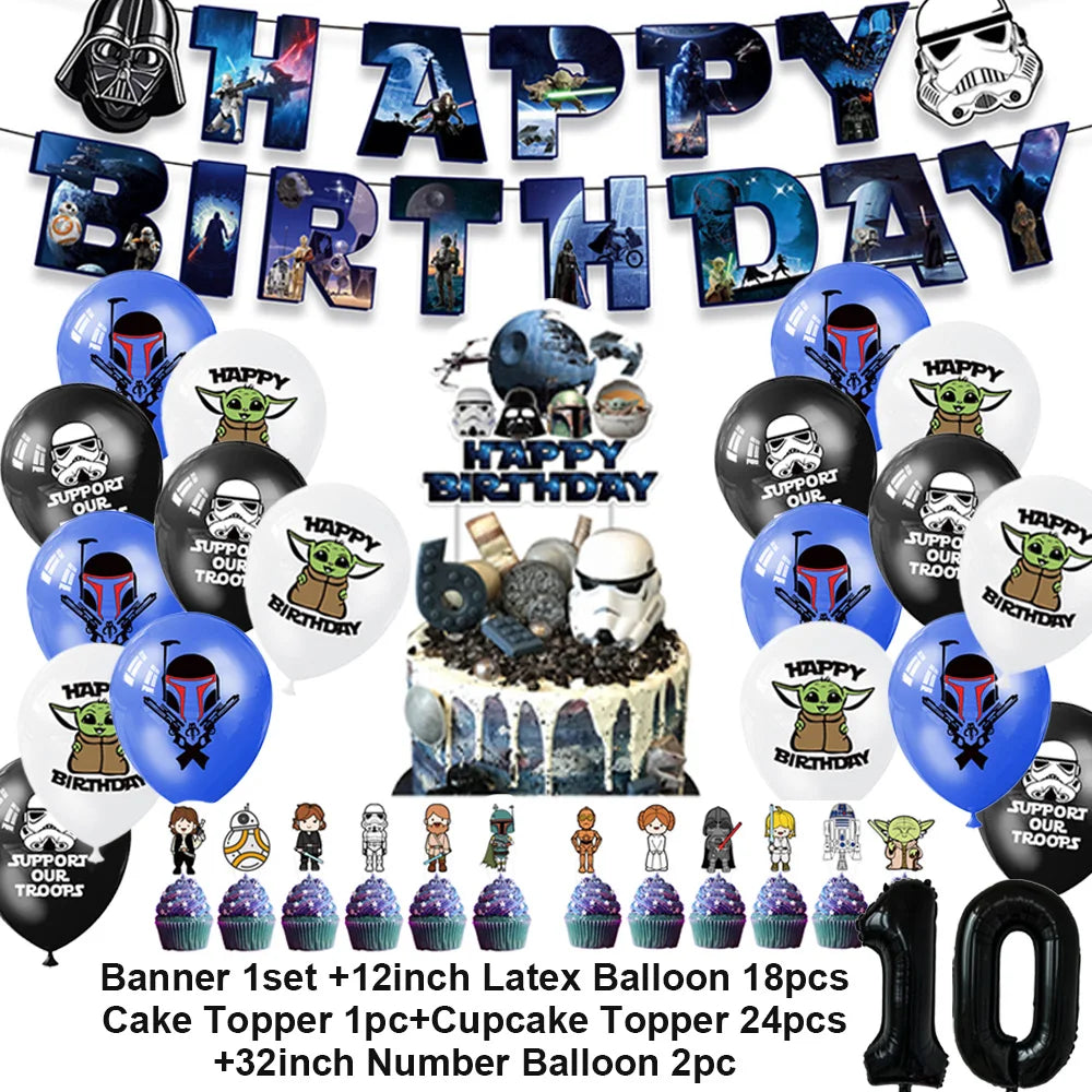 Film Star Wars Theme Birthday Party Decorations Cake Topper Number Balloons Background Yoda Master Robot Backdrop Supplies Gifts