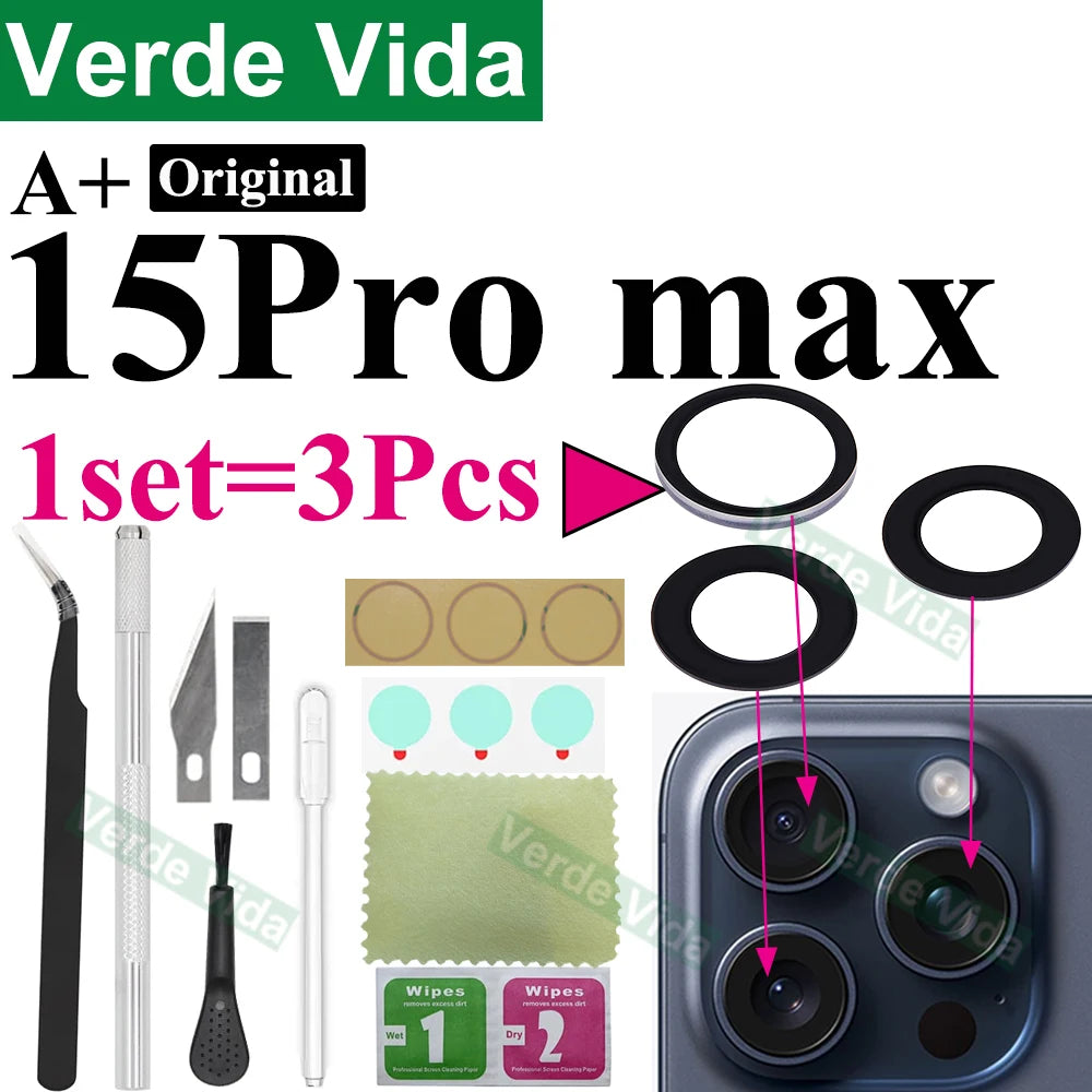 Original Back Camera Glass Replacement for iPhone 16 15 14 Pro Max 12 13 Mini 15 Plus Broken Camera Lens Repair Kits