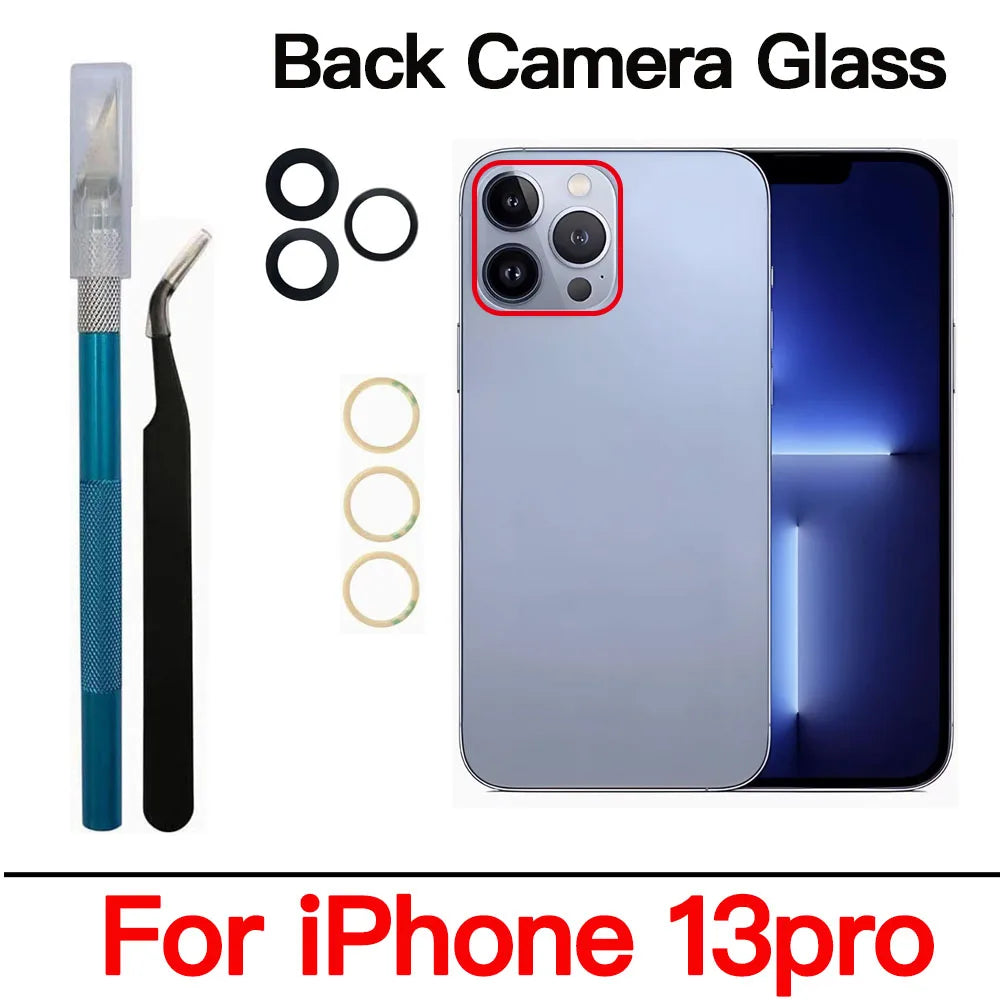 Back Camera Glass For iPhone 11 12 13 14 15 Plus MIni Pro Max Rear Camera Lens With Adhesive And Remove Tools Replacement