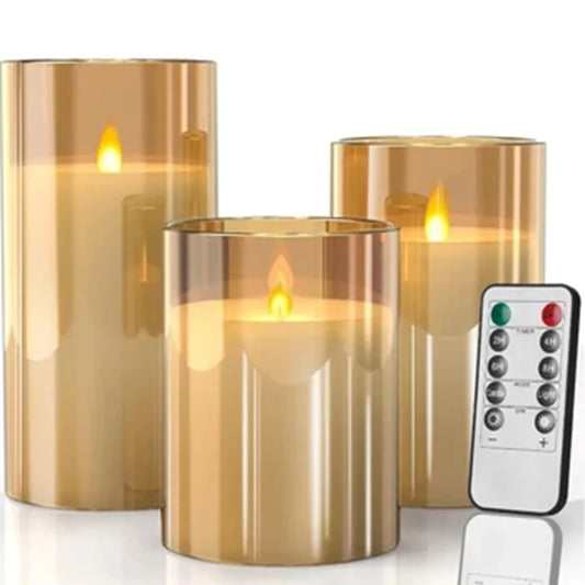 3-piece set (6in\5in\4in) LED flameless electronic candle lights, flickering simulated tea candles, suitable for weddings, parti