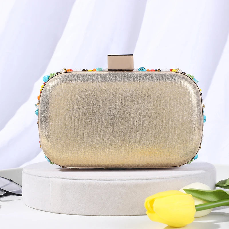 New color beaded bag fashion evening dress bag party reception bag ladies one shoulder sling reception bag holiday gift bag