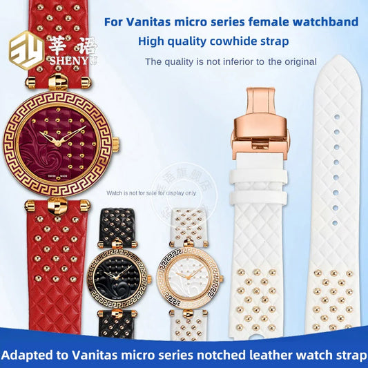 Shenyu Watchband with u-shaped interface For VERSACE Vanitas micro Leather strap Replace watch bracelet female Watch Accessories
