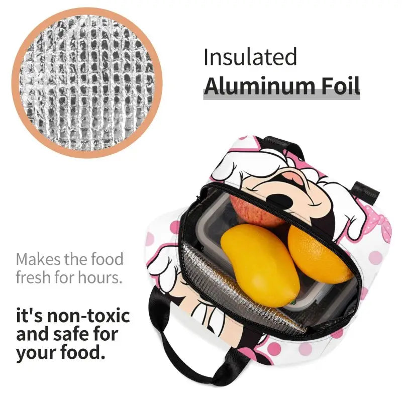 Custom Mickey Pink Minnie Mouse Lunch Bag Women Creative Design Cooler Warm Insulated Lunch Box for Kids School