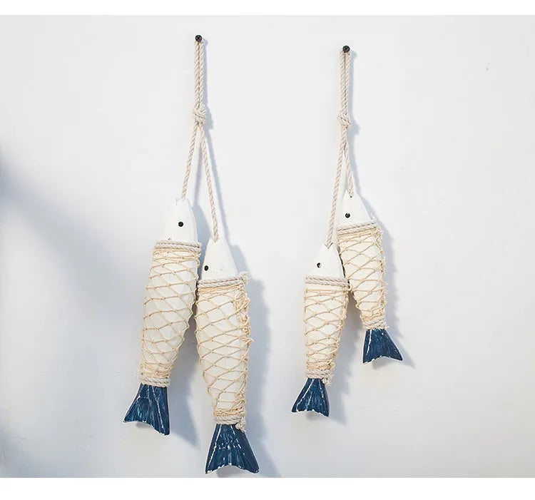 2pcs/set Hanging Wooden Blue Nautical Fish Beach Theme Decor for Home Mediterranean Style Decoration Wall Decoration
