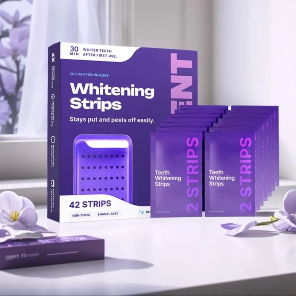 Purple Gel Teeth Brightening Strips Clean Surface Stains Freshen Breath Peroxide Free for Sensitive Teeth 42 Pack Easy Use