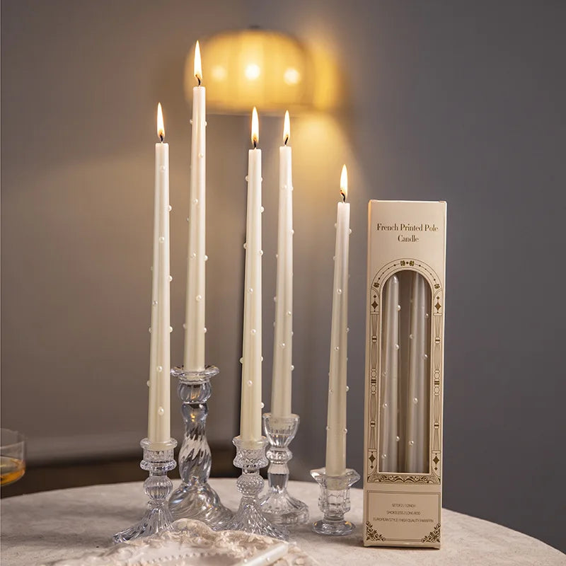 Long Decorative Candles White Pearl Taper Candles Gifts Guests for Wedding Luxury Home Decoration