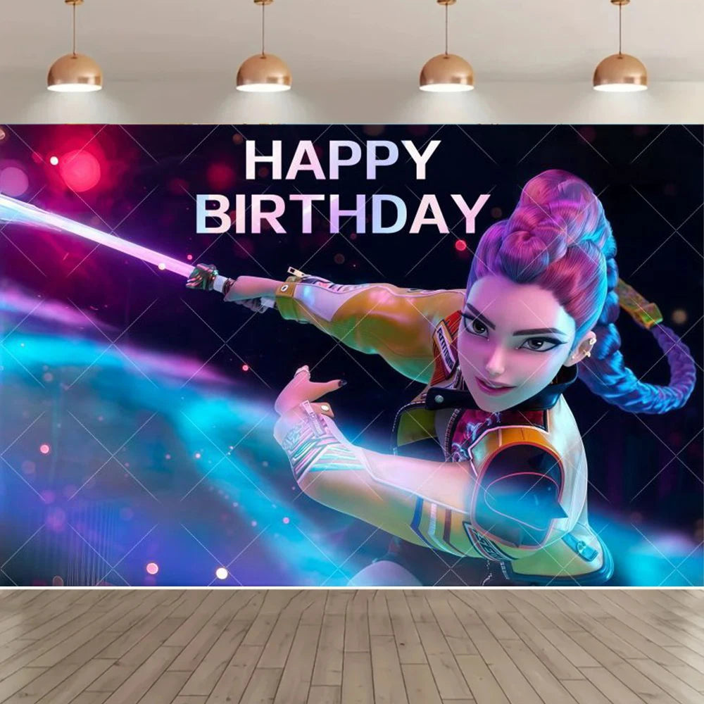 Adult Children's Birthday Party Decorations Background Hot KPop Girl Demon Hunters Backdrop Baby Shower Banner Photo Booth Props