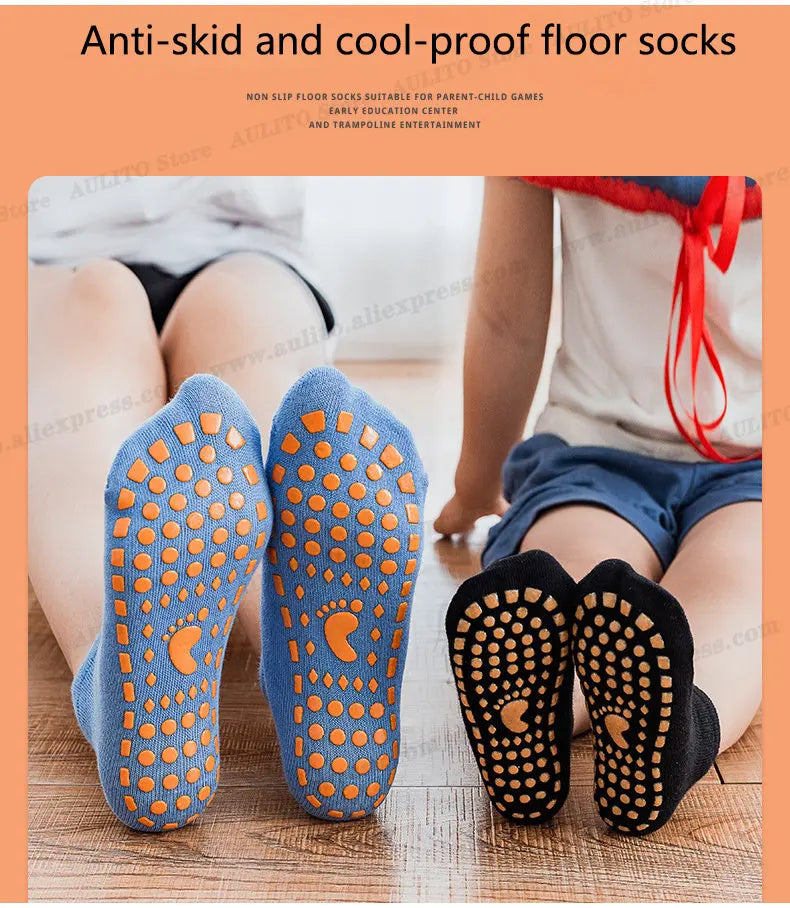 Kids Adults Anti-Slip Floor Socks Parent-Child Trampoline Cotton Breathable Socks Elasticity Sports Boys Girls Outside Children