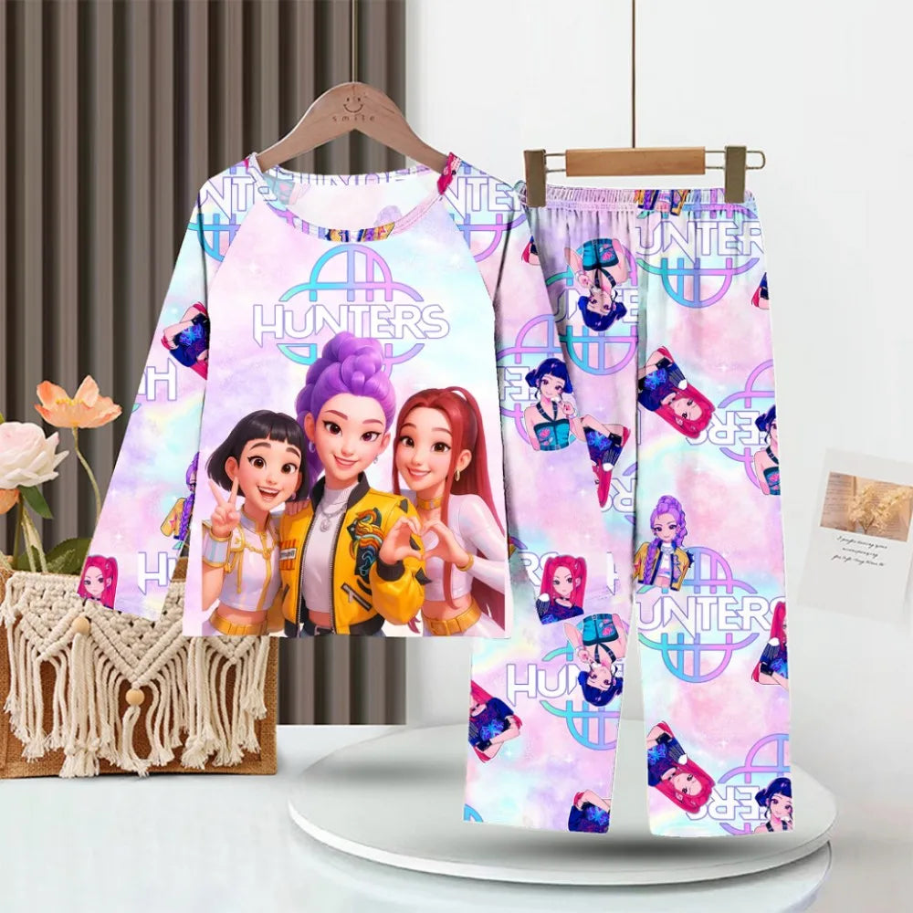 KPop Demon Hunters Huntrix Kids Pajamas Set Long Sleeve Girls Clothing 2pcs Children's Sleepwear Cartoon Boys Nightwear 3-14Y