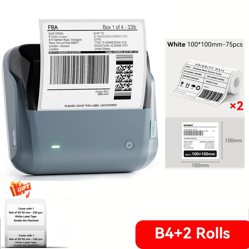Niimbot B4 Thermal Label Printer Large Size 20-110mmm Print Width Label Sitcker Machine Shipping Label Business Office Use