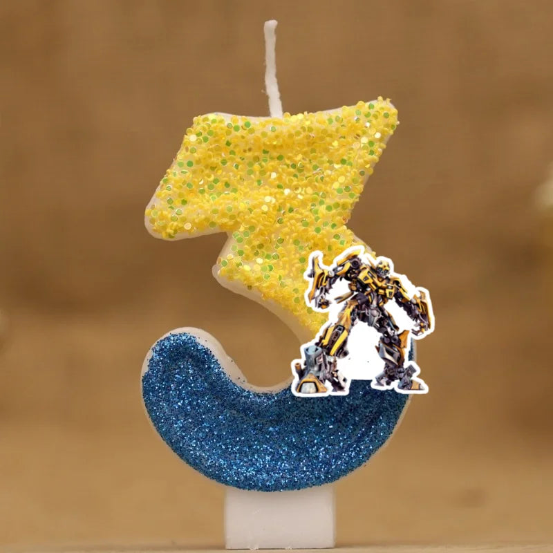 Transform Car Robot Digital Candle Number 0-9 Kid Halloween Birthday Cake Decoration Supplies Cartoon Party Accessories Supplies