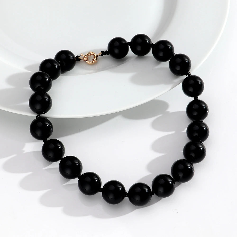 New Retro Colorful Acrylic Big Round Beads Choker Boho Trendy Handmade Knot Rope Necklaces for Women Man Statement Jewelry Gift