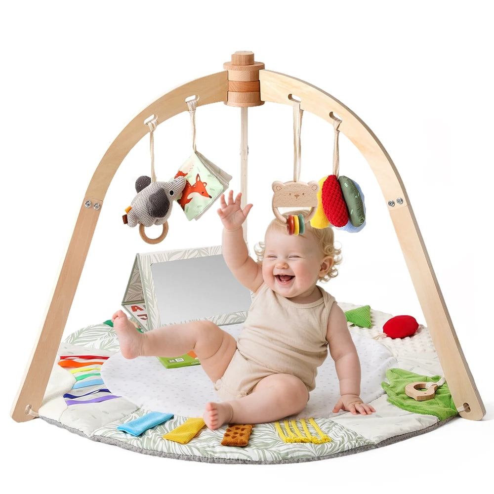 Wooden Baby Play Gym Music Activity Mat 0-12 Baby Months Exercises For The Limbs Sensory Development Toys Mobile Suspended Bell