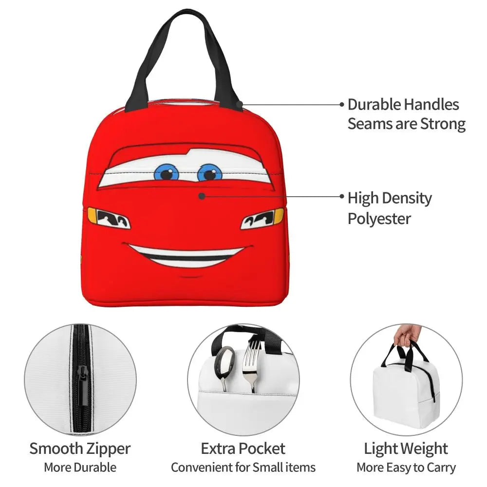 Custom Car 95 Lightning Mcqueen Insulated Lunch Bag for Women Resuable Racing Car Thermal Cooler Bento Box Office Picnic Travel