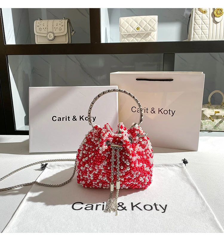 Luxury Designer Colorful Stones Evening Clutch Bag Wedding Party Bucket Purse Metal Handle Women Handbag Shoulder Messenger Bag