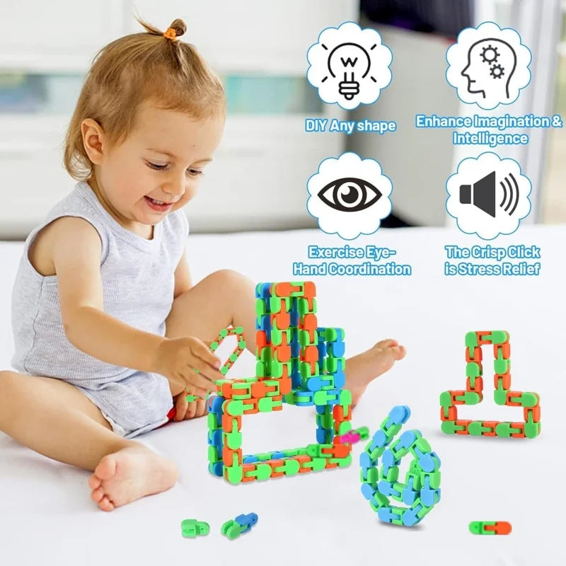 24Links Fidgets Wacky Tracks Toys Classroom Students Gifts Sensory Autism Snap Fidget Click Toy for Kids Adults Stress Relief